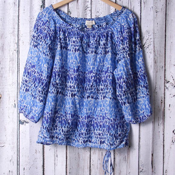 LOFT Tops - LOFT Ann Taylor Blue Polka Dot Peasant Top Size M
